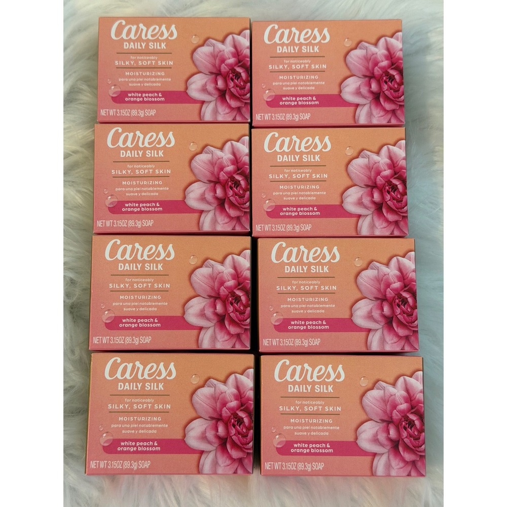 Caress Daily Silk Soap White Peach & Orange Blossom 3.15oz 8 Bars Bulk Lot